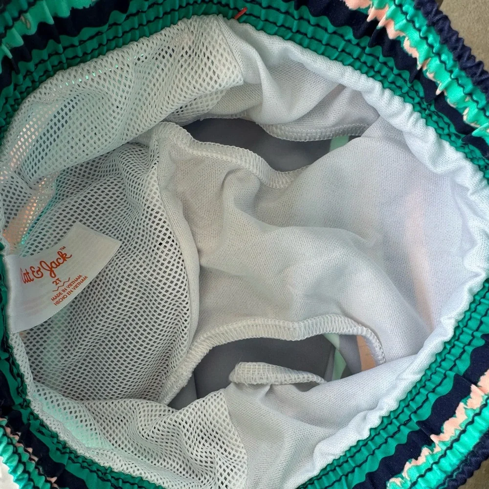 Cat & Jack Striped Swim Trunks in Navy Blue/Green/Peach - Size 2T